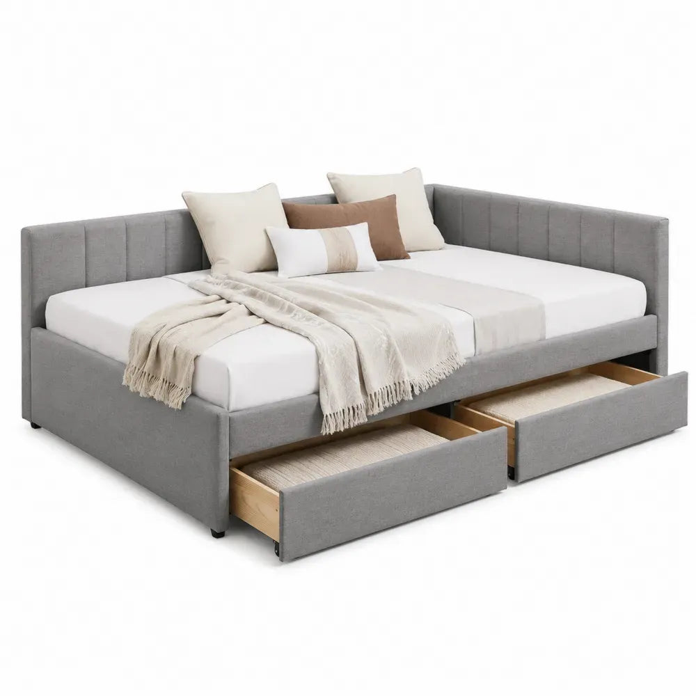 Cama nido de tela poliéster y madera gris con cajones