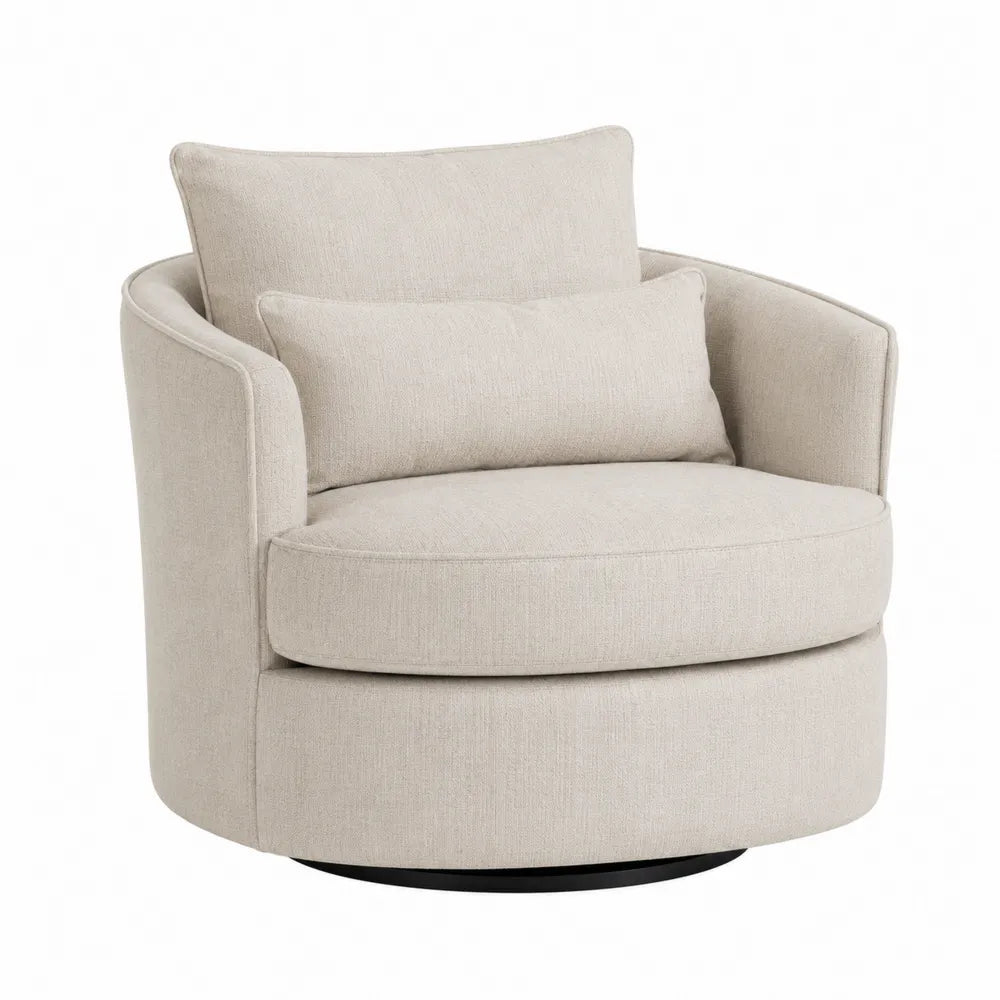 Silla Giratoria de Tela Beige con Cojines de Espuma