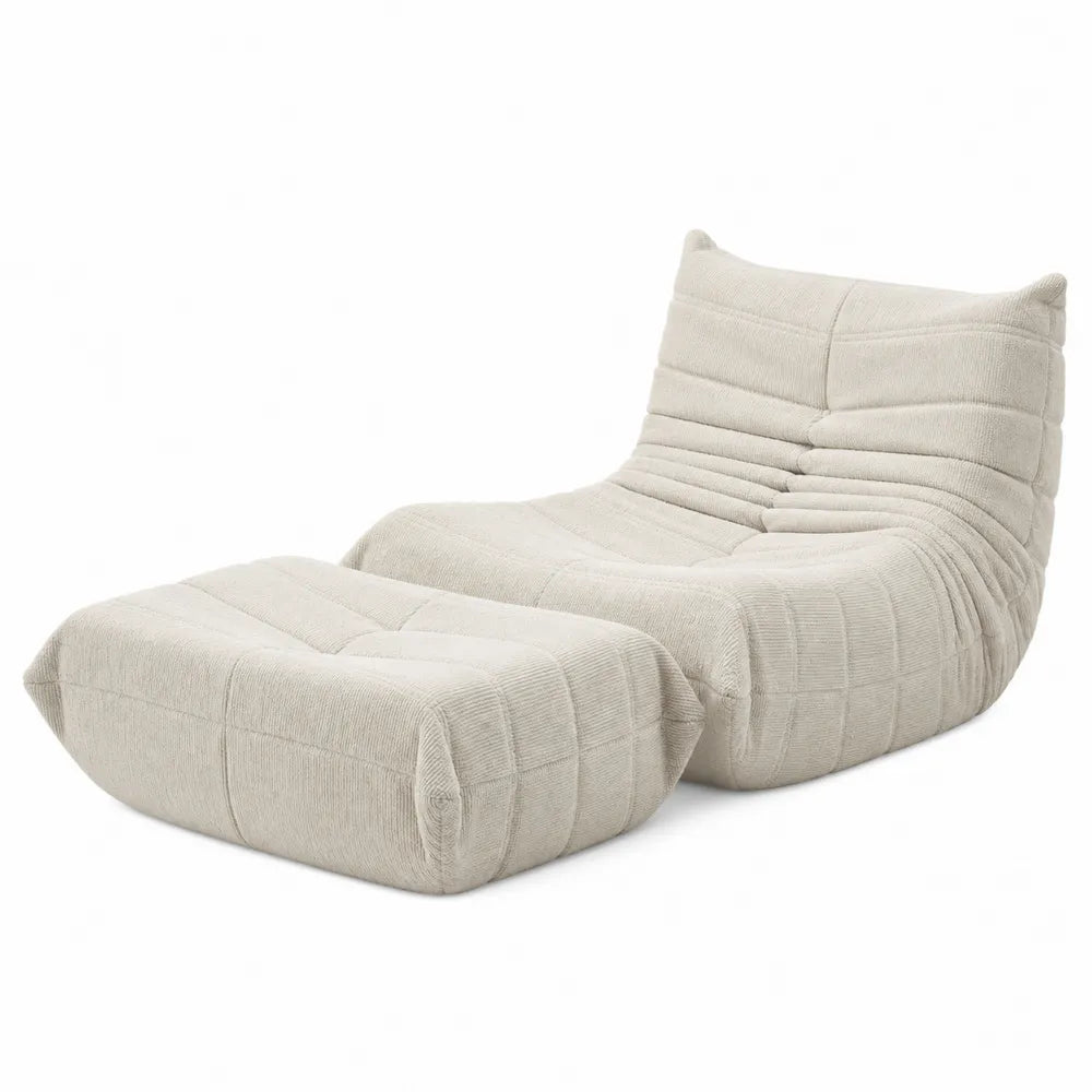 Conjunto de puf y ottoman de chenilla beige
