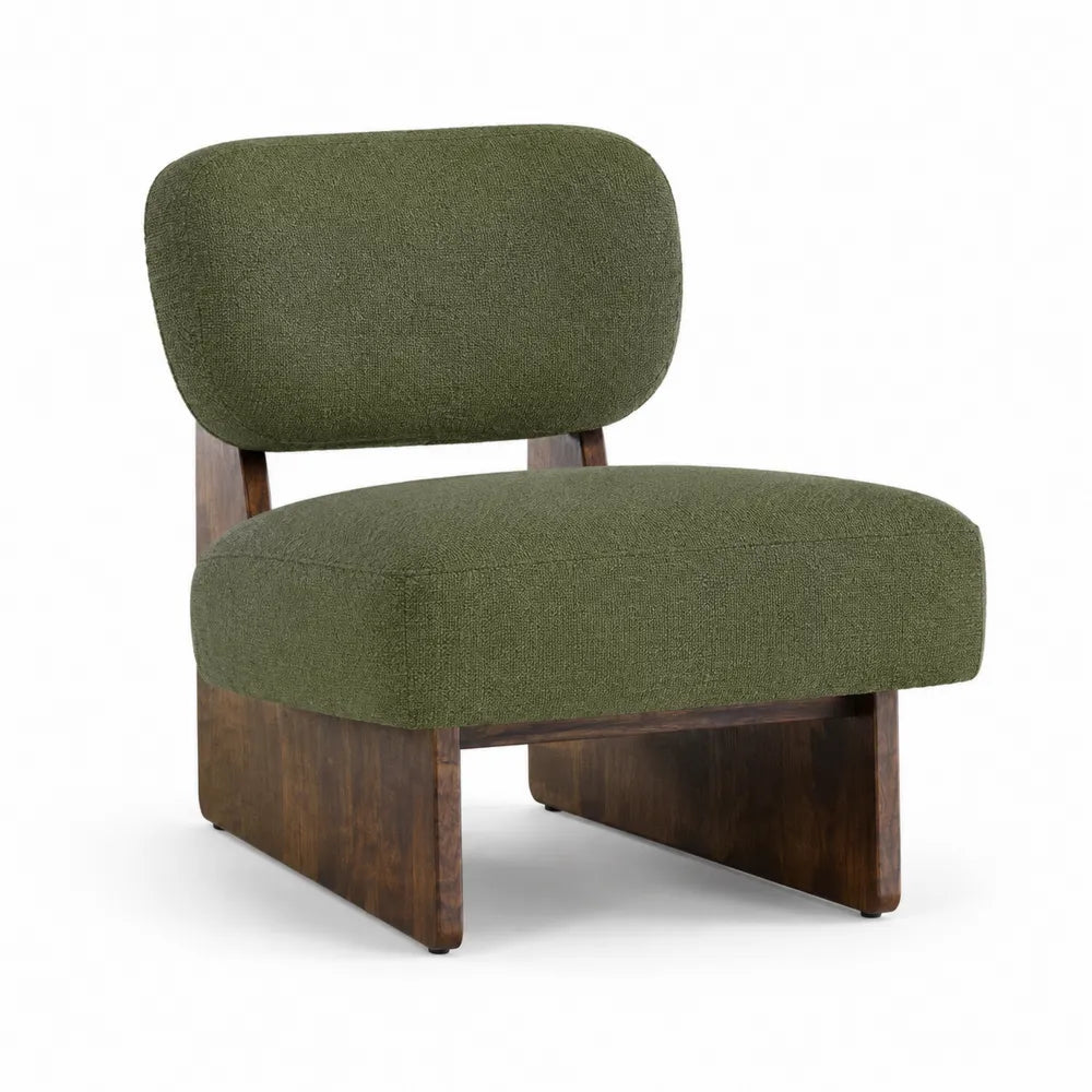 Silla lounge de madera y tela poliéster verde 75cm x 60cm x 80cm