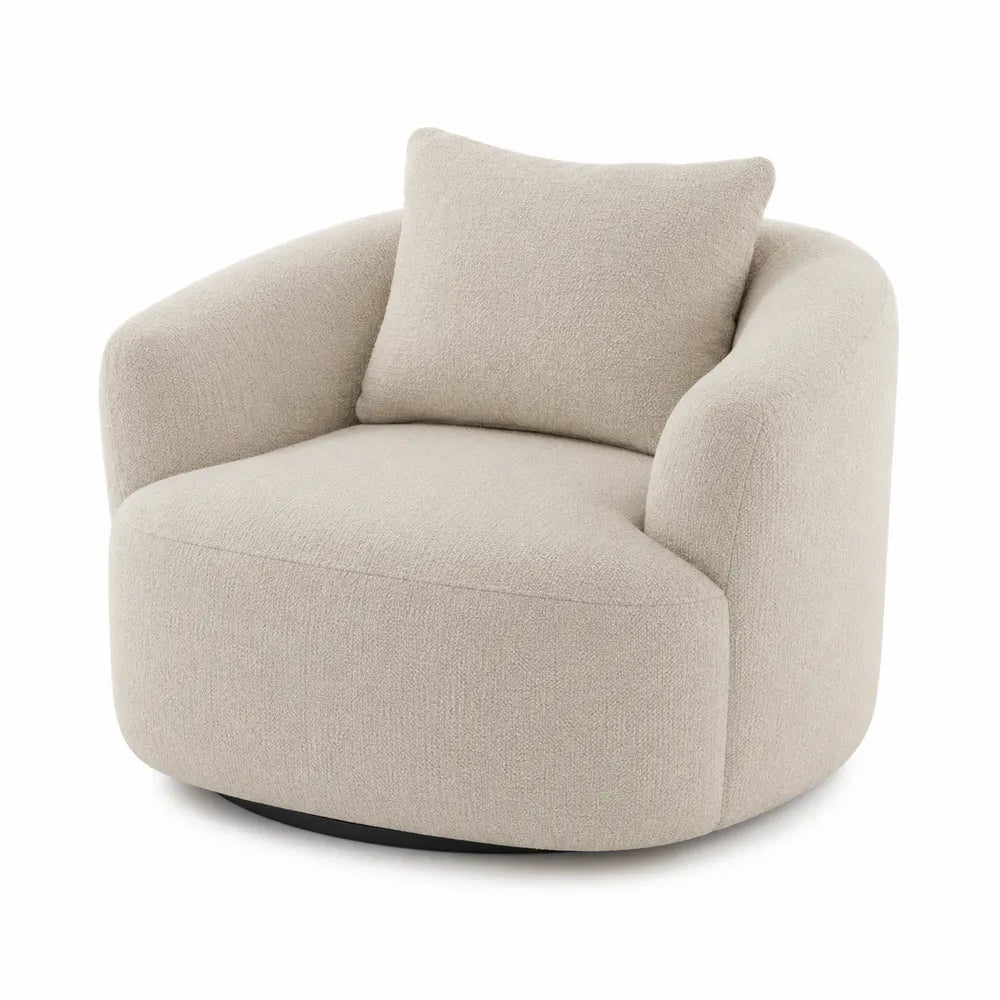 Sillón giratorio de tela de algodón beige con cojín