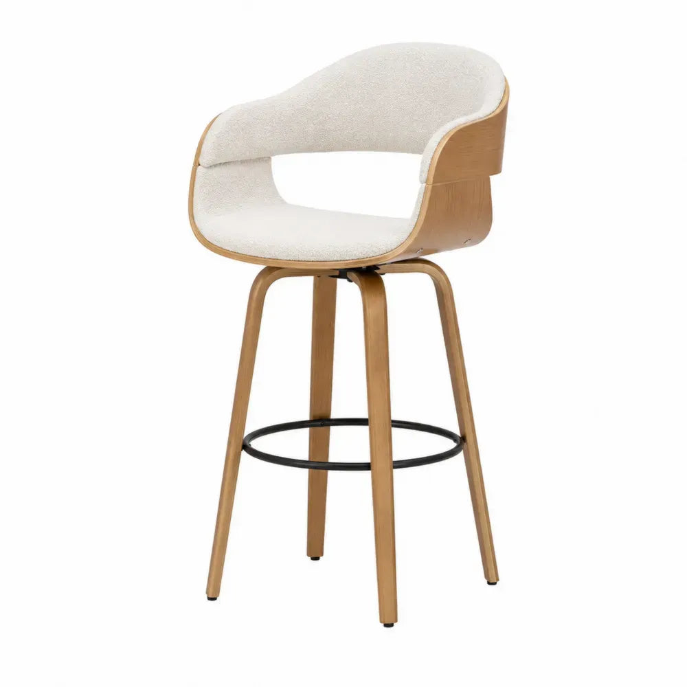 Taburete de bar de madera y tela beige