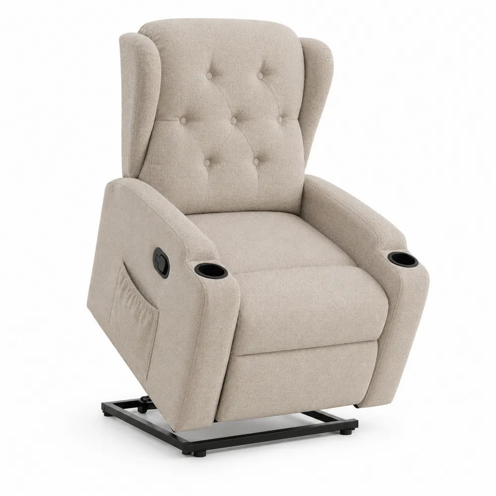 Sillón reclinable beige con tela de poliéster y estructura de metal