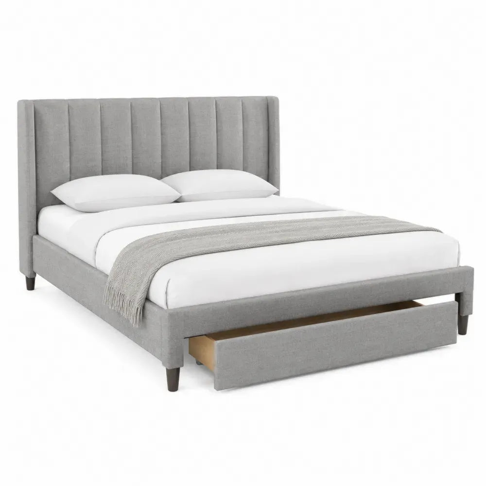 Cama doble tapizada con almacenamiento en tela gris 200x160 cm