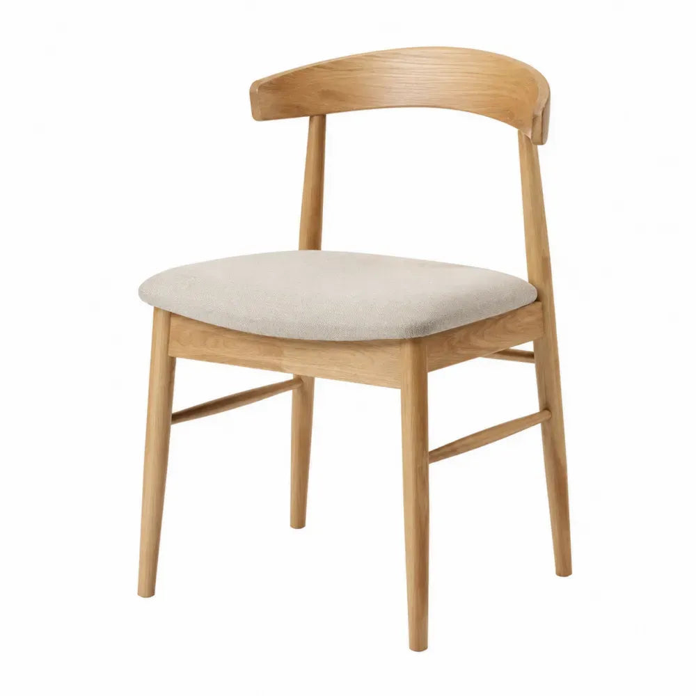 Silla de madera maciza de roble con asiento de poliéster beige