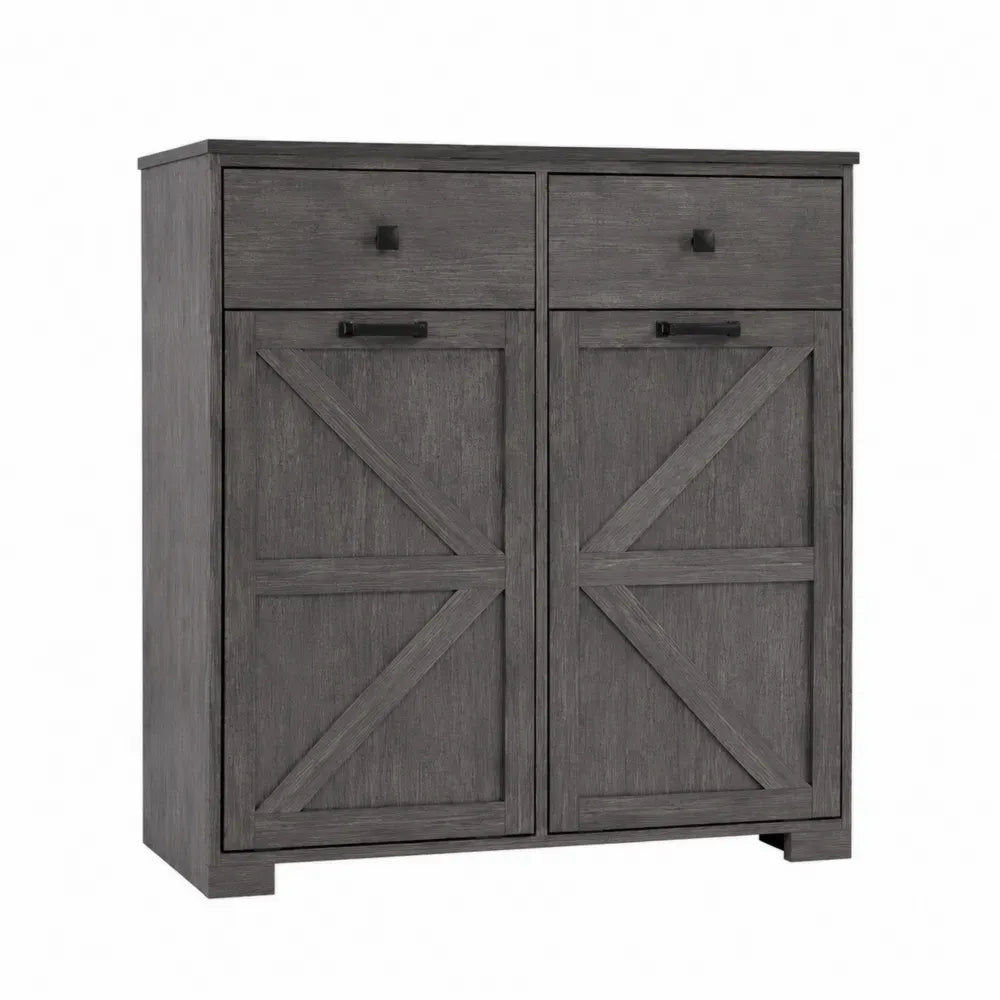 Armario de Madera Contrachapada con 2 Puertas y 2 Cajones Gris