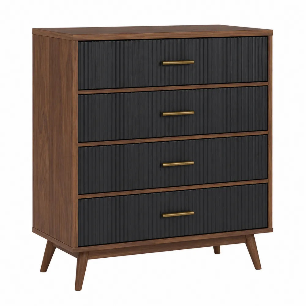 Cajonera de 4 cajones de madera y metal negro