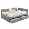 Cama nido de tela poliéster y madera gris con cajones