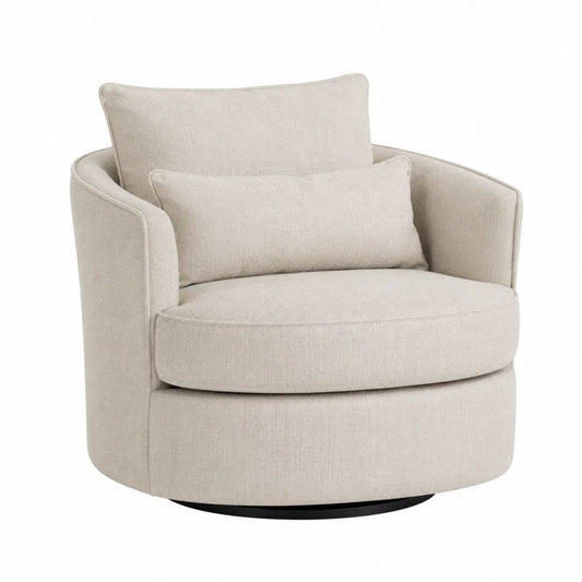 Silla Giratoria de Tela Beige con Cojines de Espuma