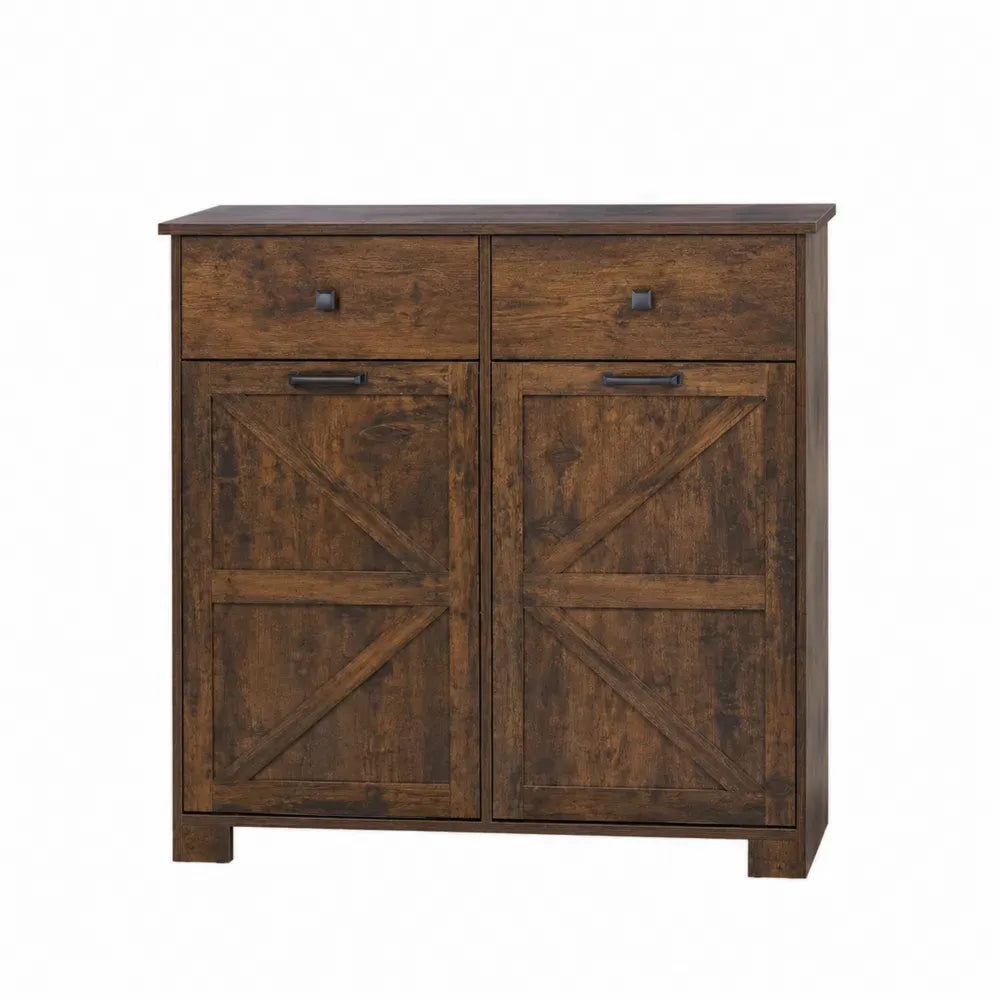 Aparador de Madera de Pino Marrón con 2 Puertas y 2 Cajones