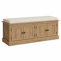Banco de almacenamiento de madera de roble con cojín de poliéster beige
