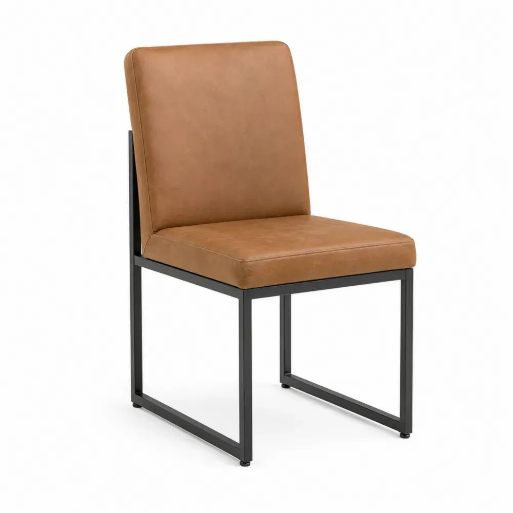 Silla de Piel Sintética Marrón con Estructura de Acero Negra