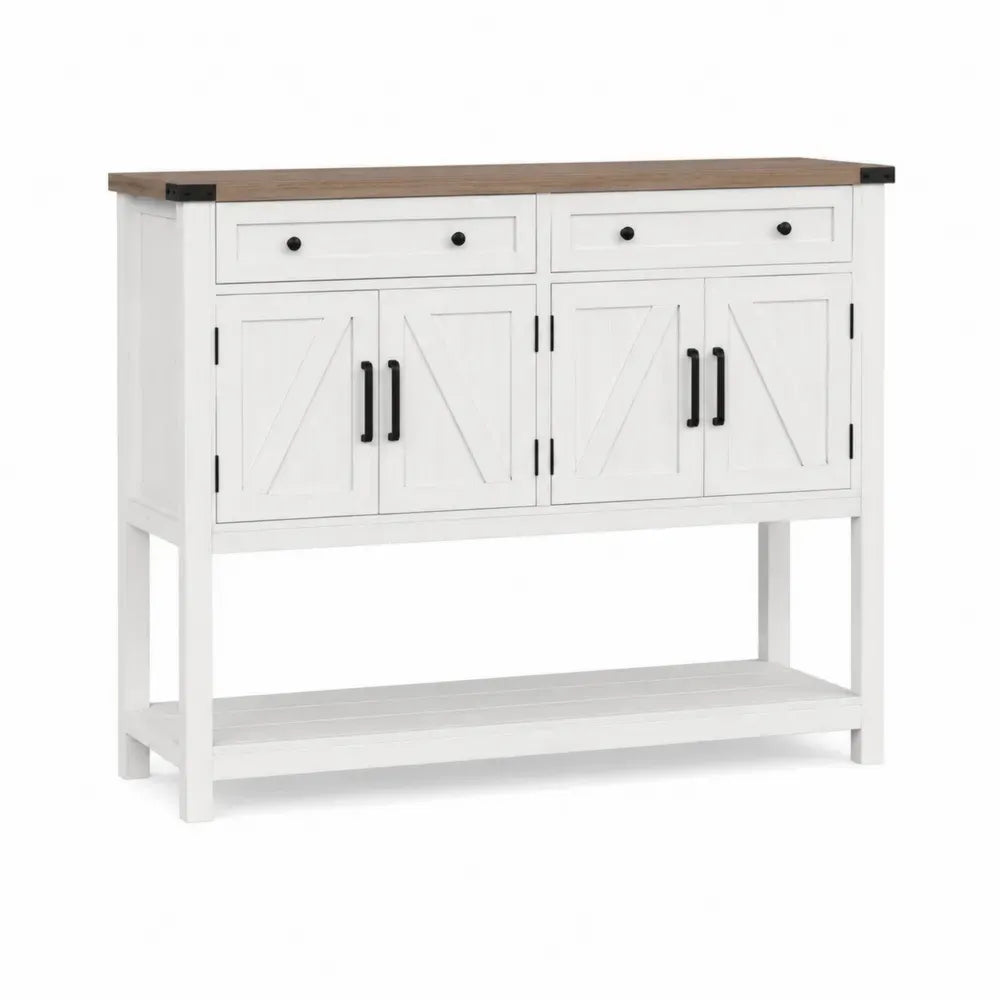 Aparador de Madera MDF Blanco con Encimera de Roble, 4 Puertas y 2 Cajones