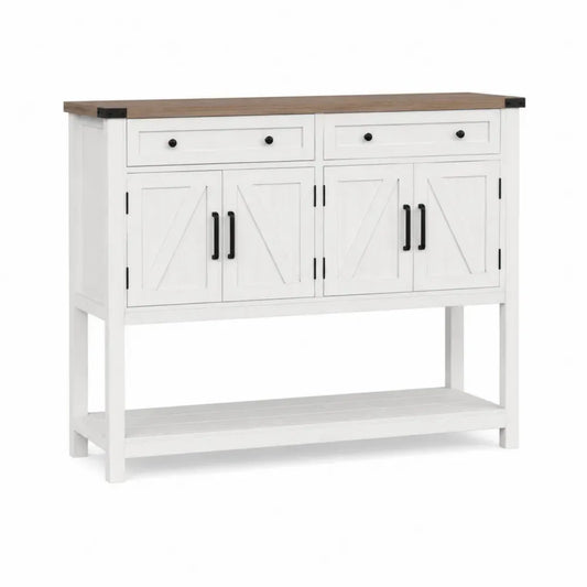 Aparador de Madera MDF Blanco con Encimera de Roble, 4 Puertas y 2 Cajones