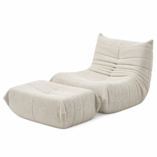Conjunto de puf y ottoman de chenilla beige