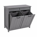 Contenedor de reciclaje doble madera gris con asas metálicas
