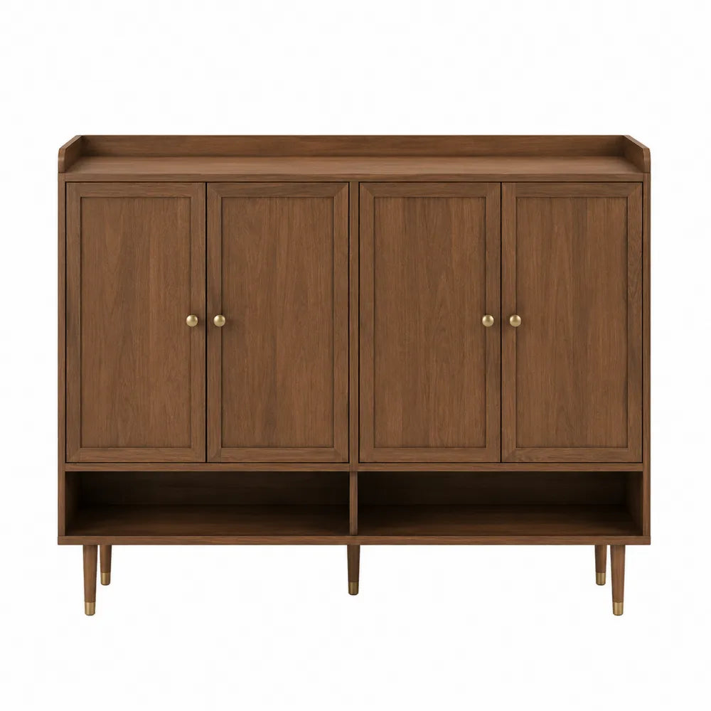 Aparador de madera de nogal con puertas y compartimentos abiertos 120x40x100 cm