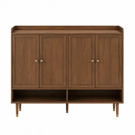 Aparador de madera de nogal con puertas y compartimentos abiertos 120x40x100 cm