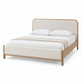 Cama doble de roble y tela beige 200x160 cm