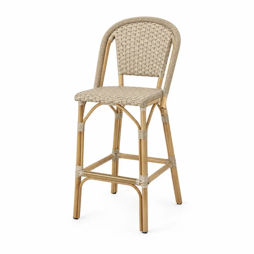Taburete de ratán sintético beige con estructura de aluminio