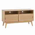 Mueble de TV de madera de roble y ratán 120x40x60 cm
