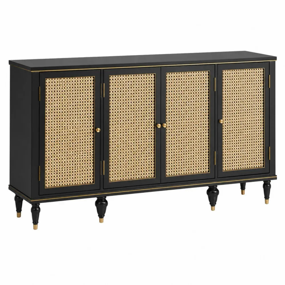 Aparador Negro con Puertas de Ratán