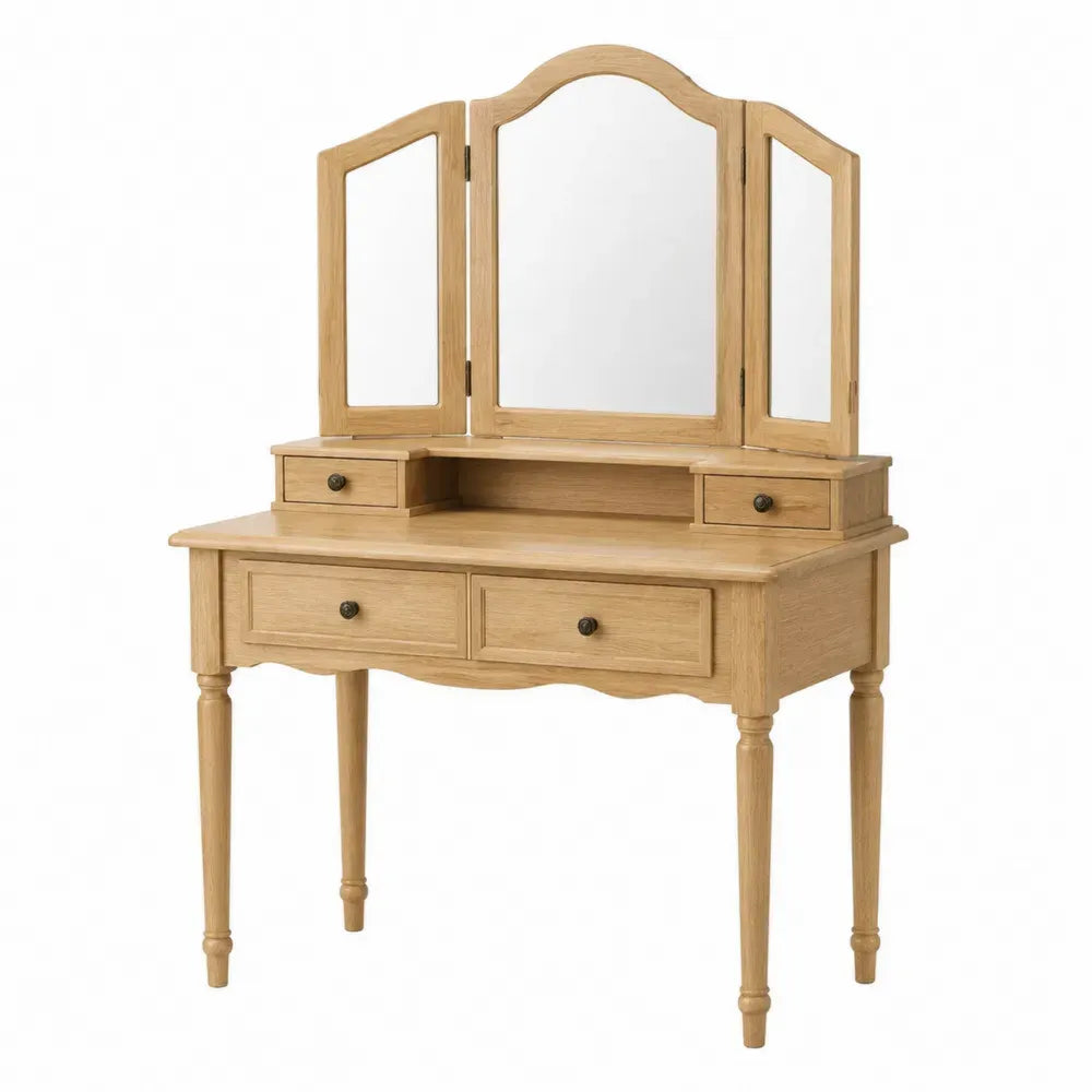 Tocador de madera de roble con espejos y cajones