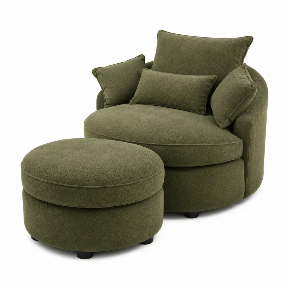 Sillón y Puf Redondos de Tela de Poliéster Verde