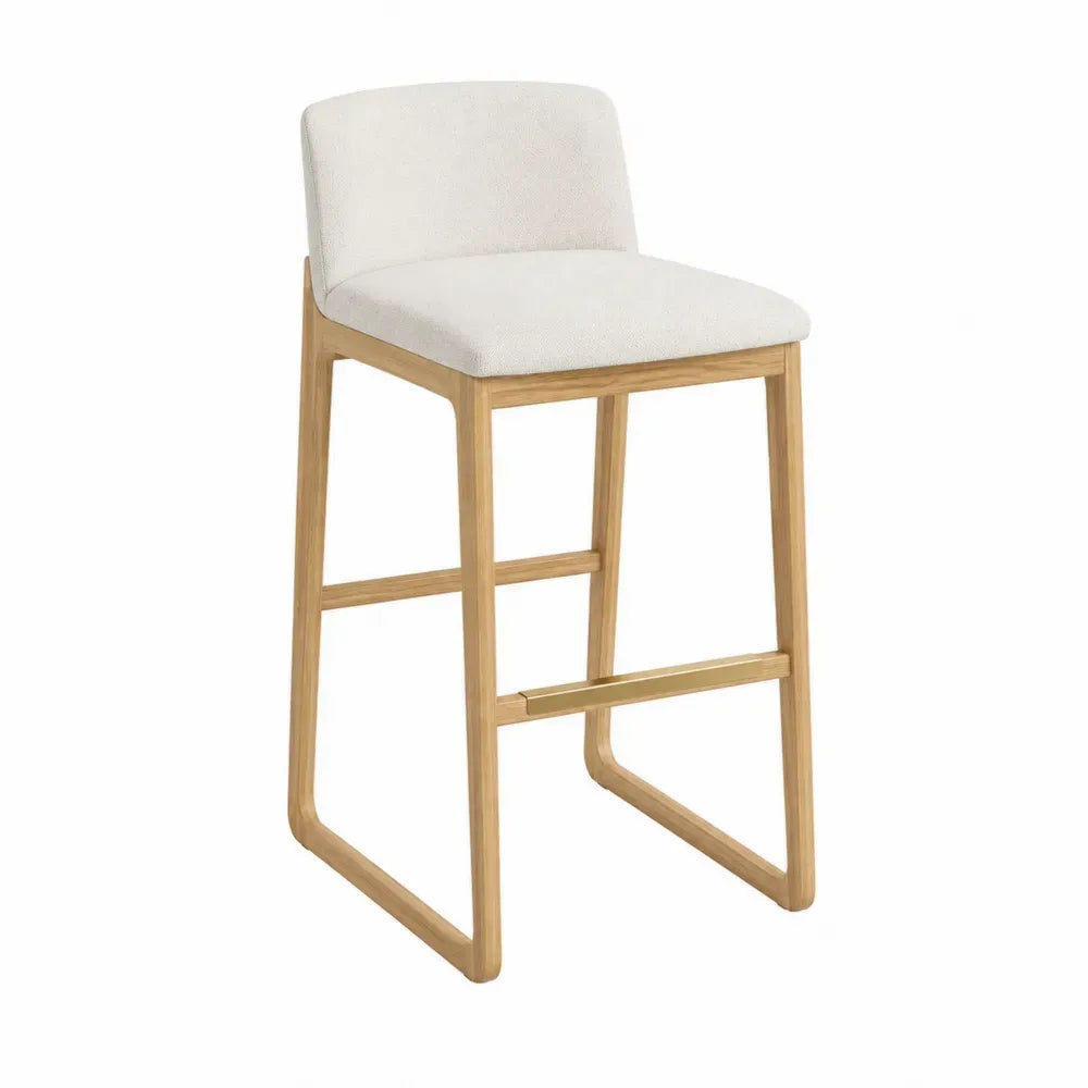 Taburete de bar de madera de roble con asiento de poliéster beige