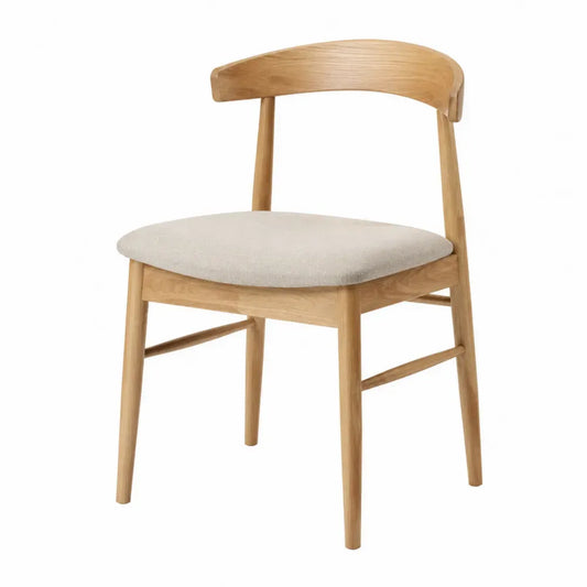 Silla de madera maciza de roble con asiento de poliéster beige