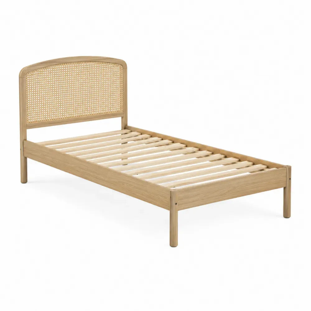 Cama Individual de Madera de Roble y Ratán