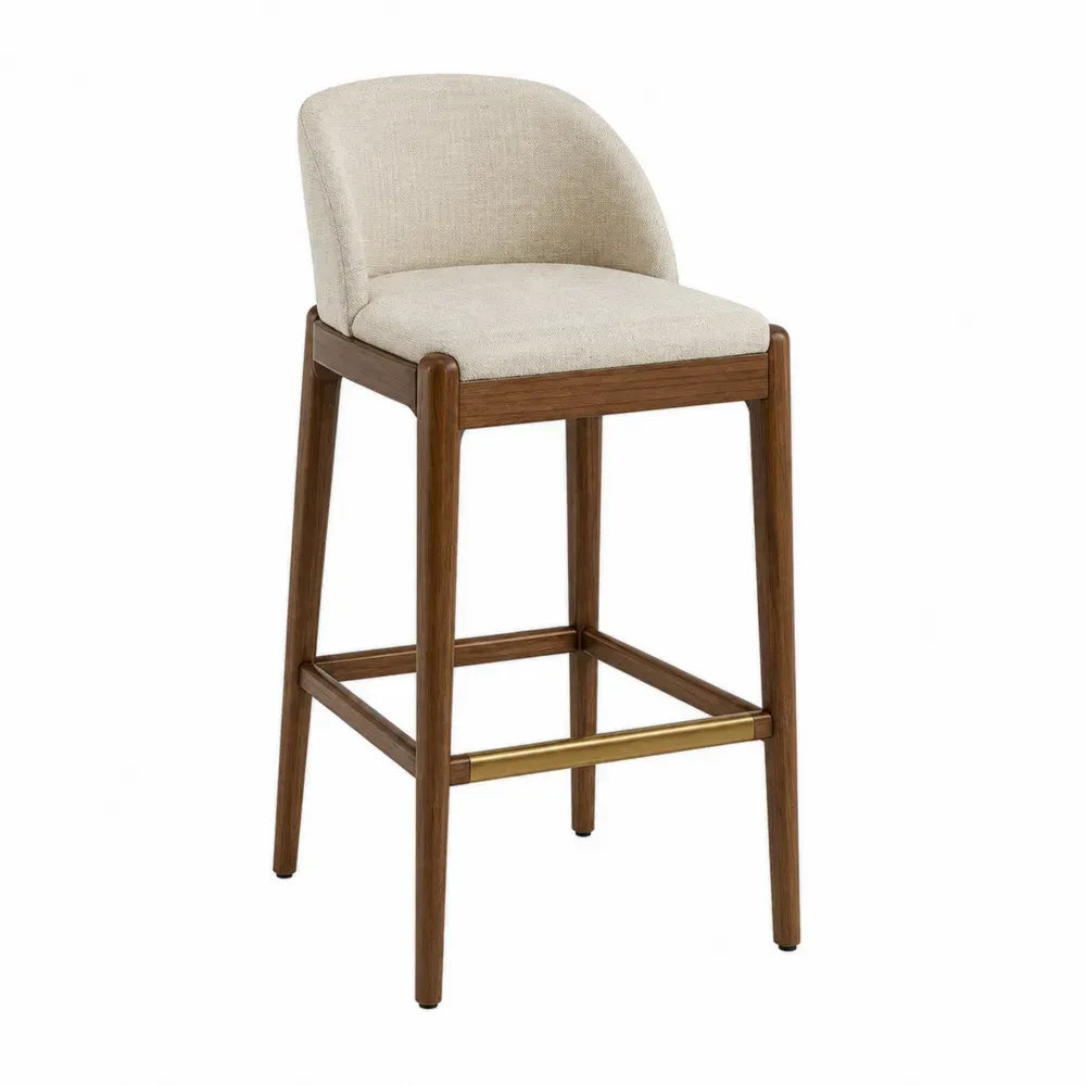 Taburete de madera y tela beige