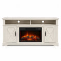 Mueble de TV con chimenea eléctrica de madera y metal blanco