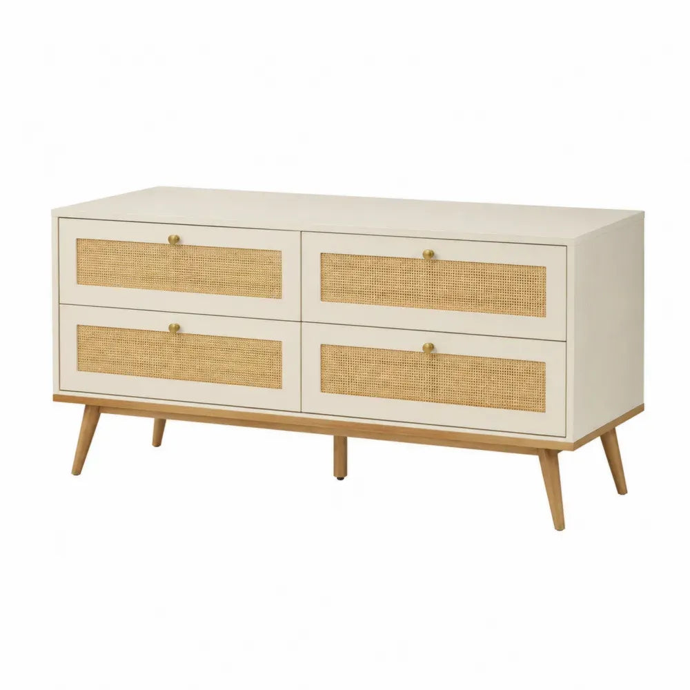 Cajonera de Madera y Ratán Beige con 4 Cajones