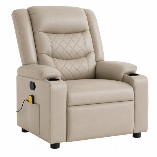 Sillón reclinable de cuero sintético beige con control eléctrico