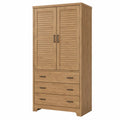 Armario de madera de roble con puertas tipo persiana y tres cajones