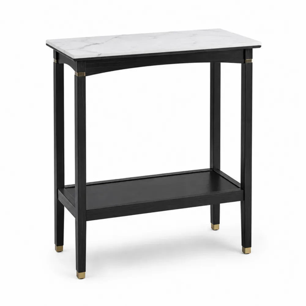 Mesa consola de mármol y madera negra, 80x30x80 cm