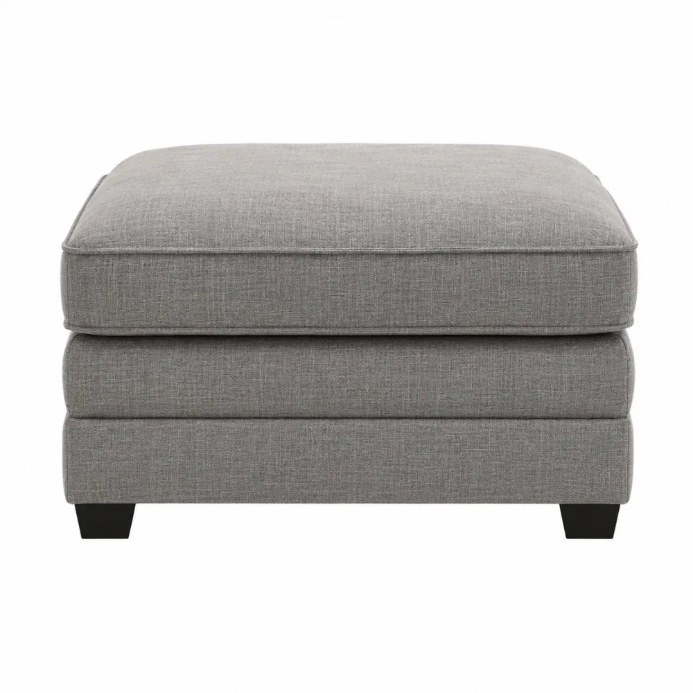 Banco tapizado en tela gris 80x80 cm con estructura de madera