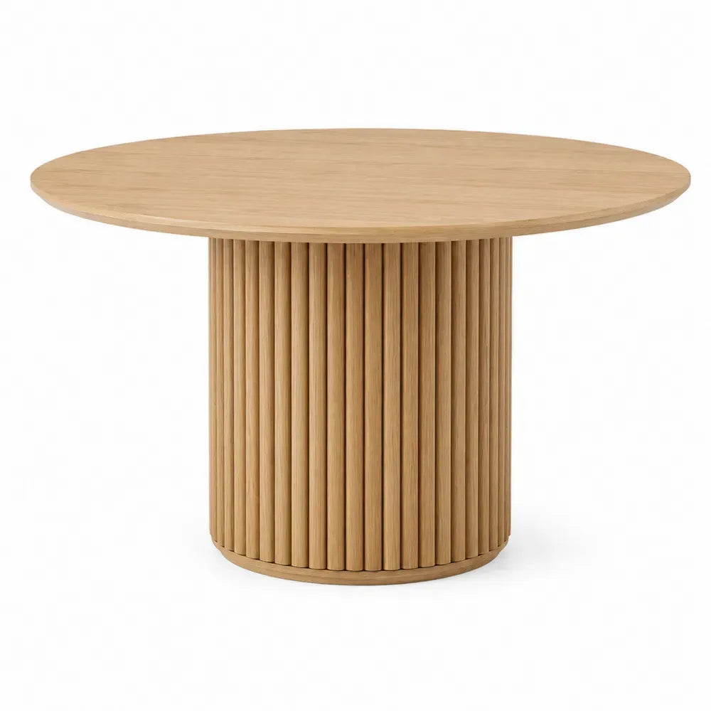 Mesa de comedor redonda de madera de roble