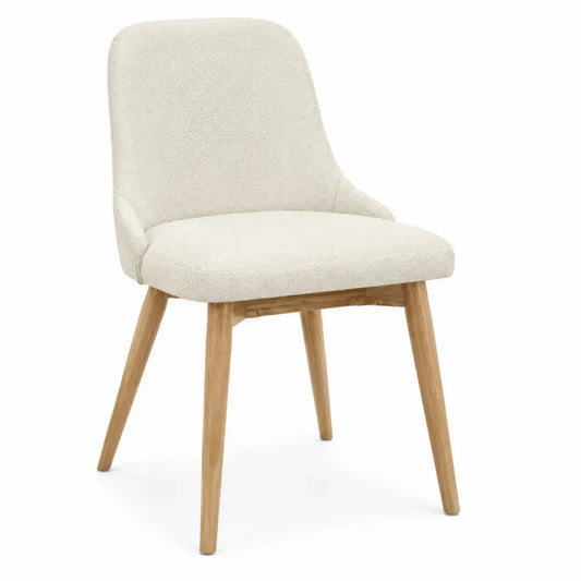 Silla de comedor de roble y tela beige 85 cm