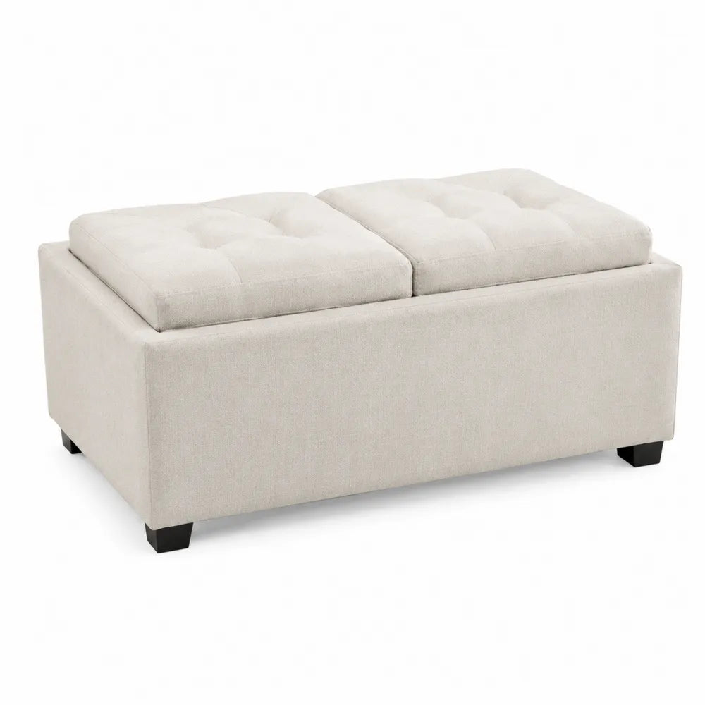 Banco reposapiés con almacenamiento poliéster beige 100x50x45cm