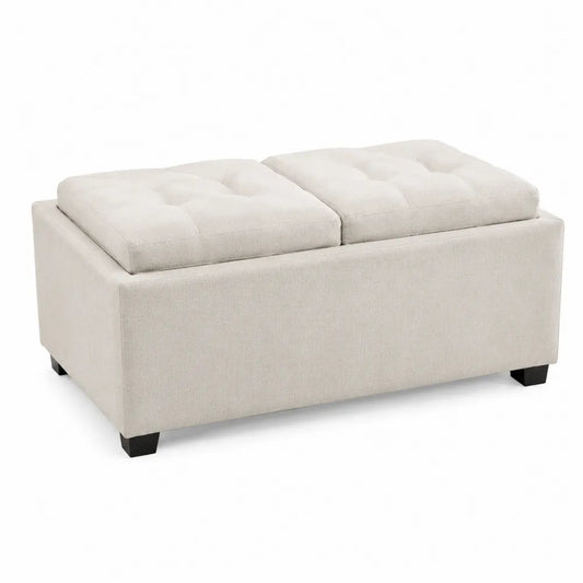 Banco reposapiés con almacenamiento poliéster beige 100x50x45cm